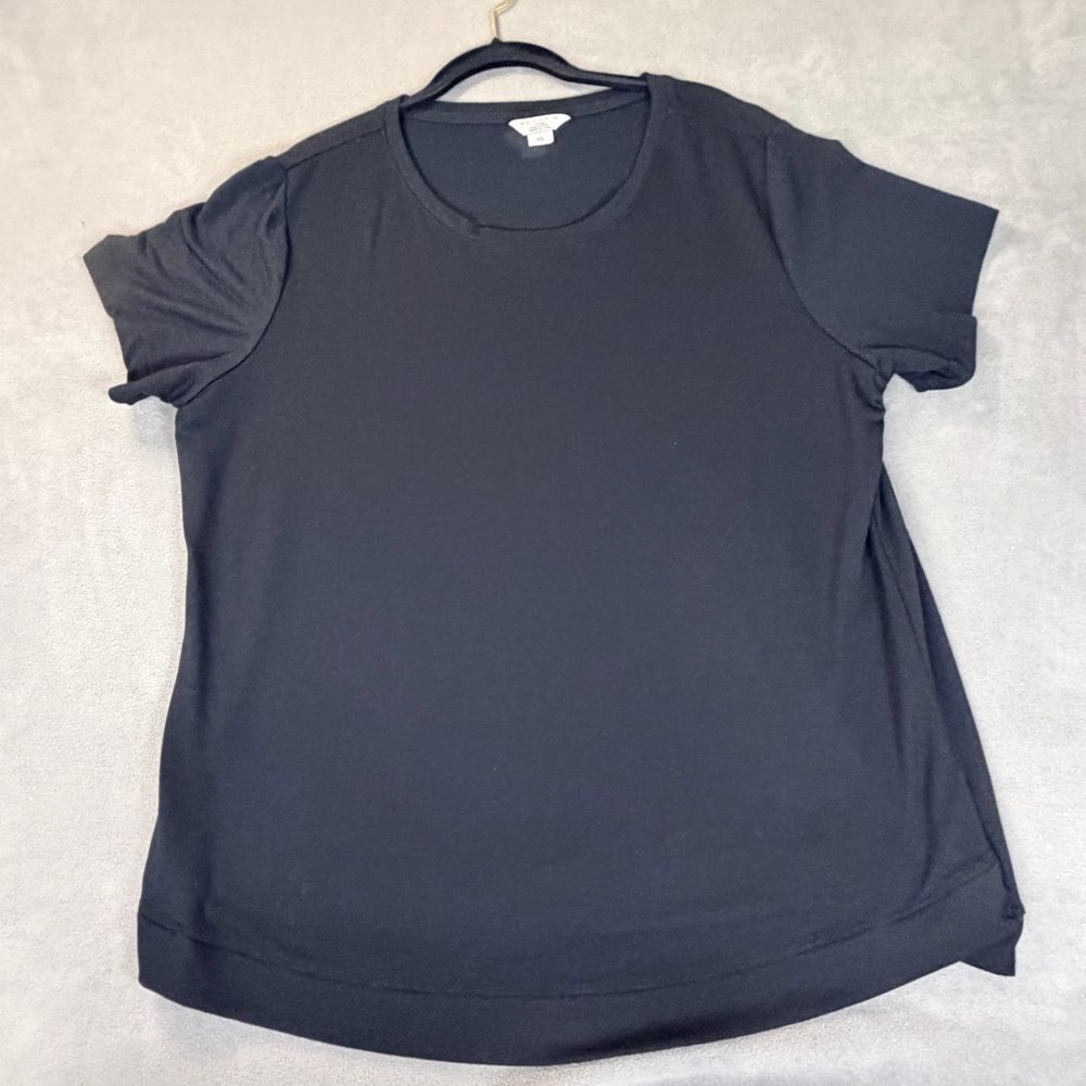 Danskin Women's Soft Classic Black Women's Top- Curved Banded Hem- XXL